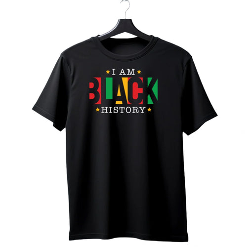 I Am Black History shirt with bold typography and cultural pride colors.
