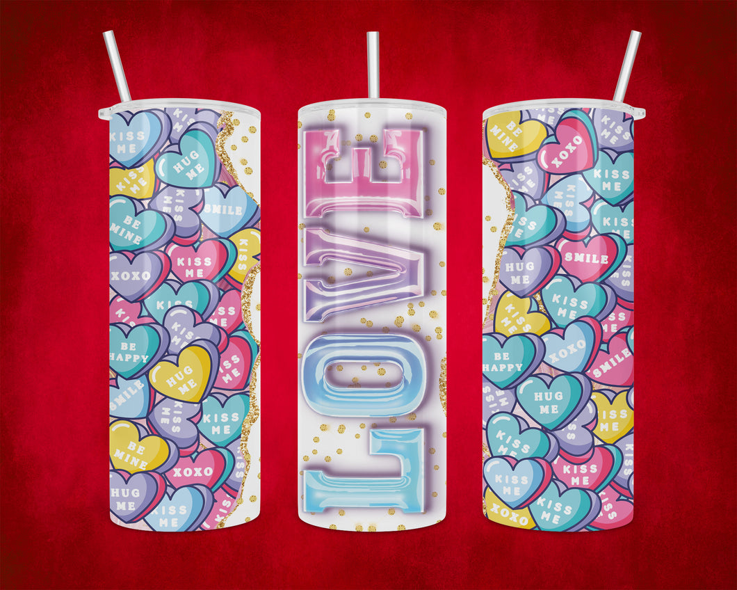 Love Sweethearts Valentine's Day Stainless Steel Tumbler with Straw and Lid